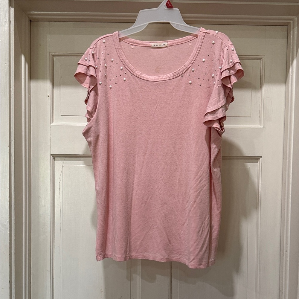 Occasion Pink Short Sleeve Top with Ruffles